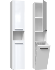 Badezimmerschrank Heinrich Weiß Hochglanz rechts 31 cm breit mit Wäschekorb