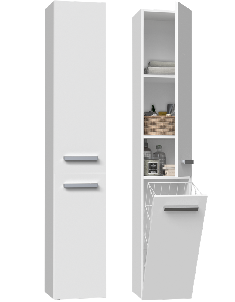 Badezimmerschrank Heinrich Weiß mit Wäschekorb rechts 31 cm breit