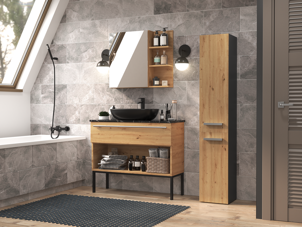 Badezimmerschrank Heinrich Anthrazit/Artisan-Eiche rechts 31 cm breit