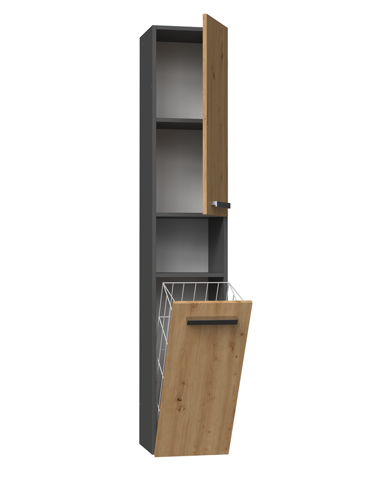 Badezimmerschrank Heinrich Anthrazit/Artisan-Eiche mit Wäschekorb 31 cm breit