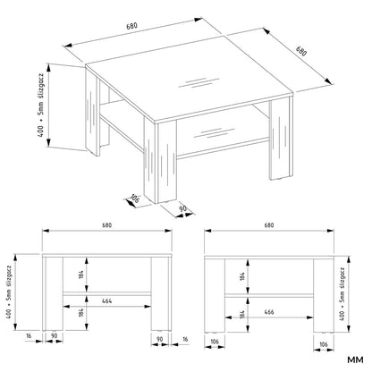 Couchtisch UNO Artisan-Eiche und Schwarz 68x68