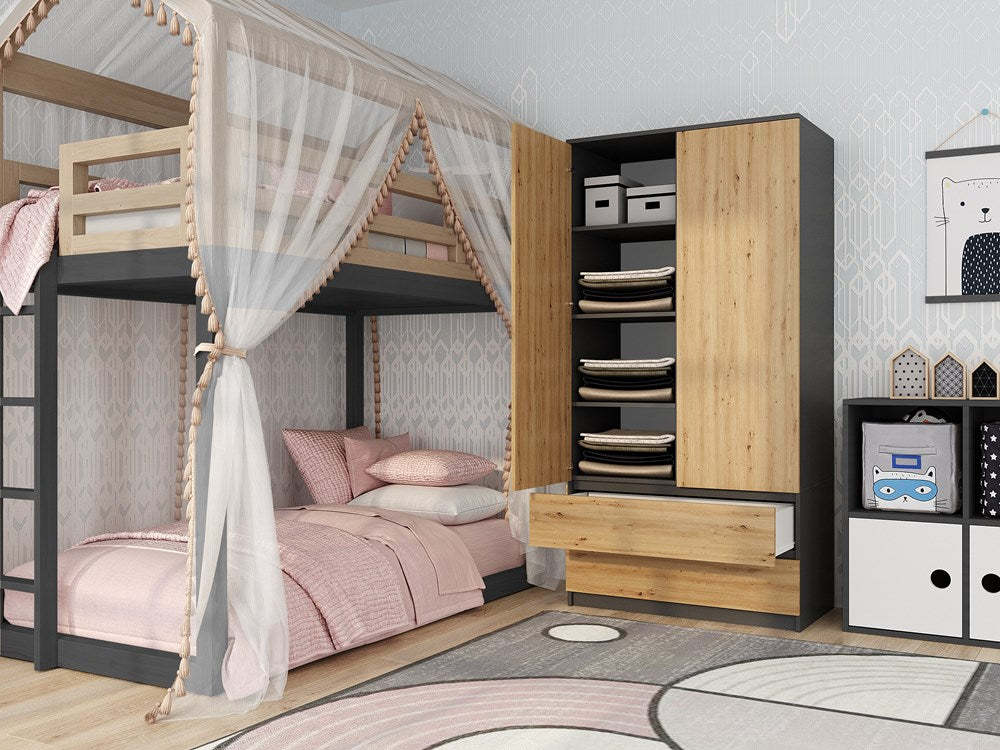 Kleiderschrank Wolfgang Anthrazit/Artisan 90 cm