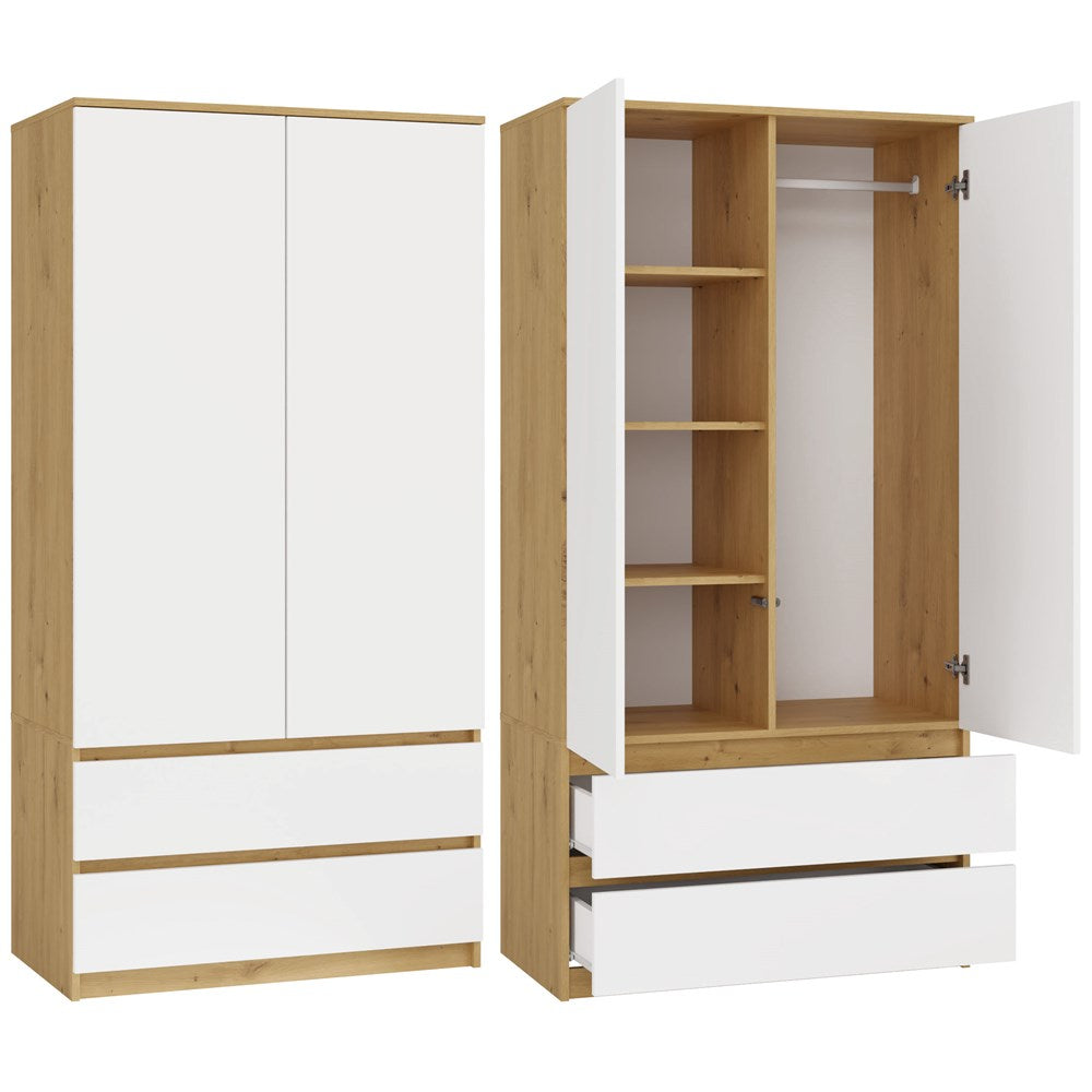 Kleiderschrank Wolfgang Weiß/Artisan mit 2 Türen TIP-ON 90 cm
