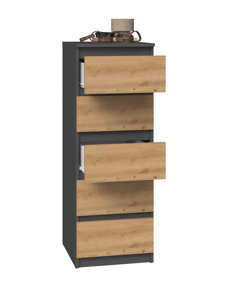 Kommode Wolfgang Anthrazit/Artisan mit 5 Schubladen 40 cm breit