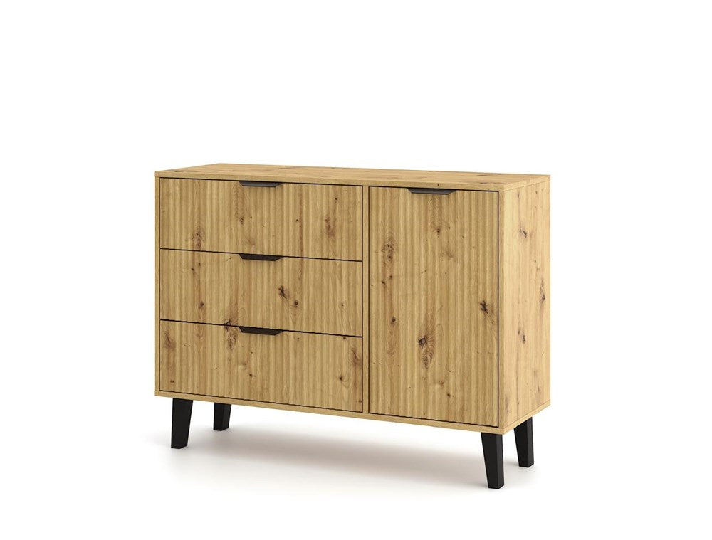 Kommode Olaf Schwarz/Artisan mit 3 Schubladen 110 cm