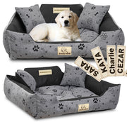Hundebett KINGDOG 75x65 cm personalisiert wasserdicht mit schwarzem Knochenmuster