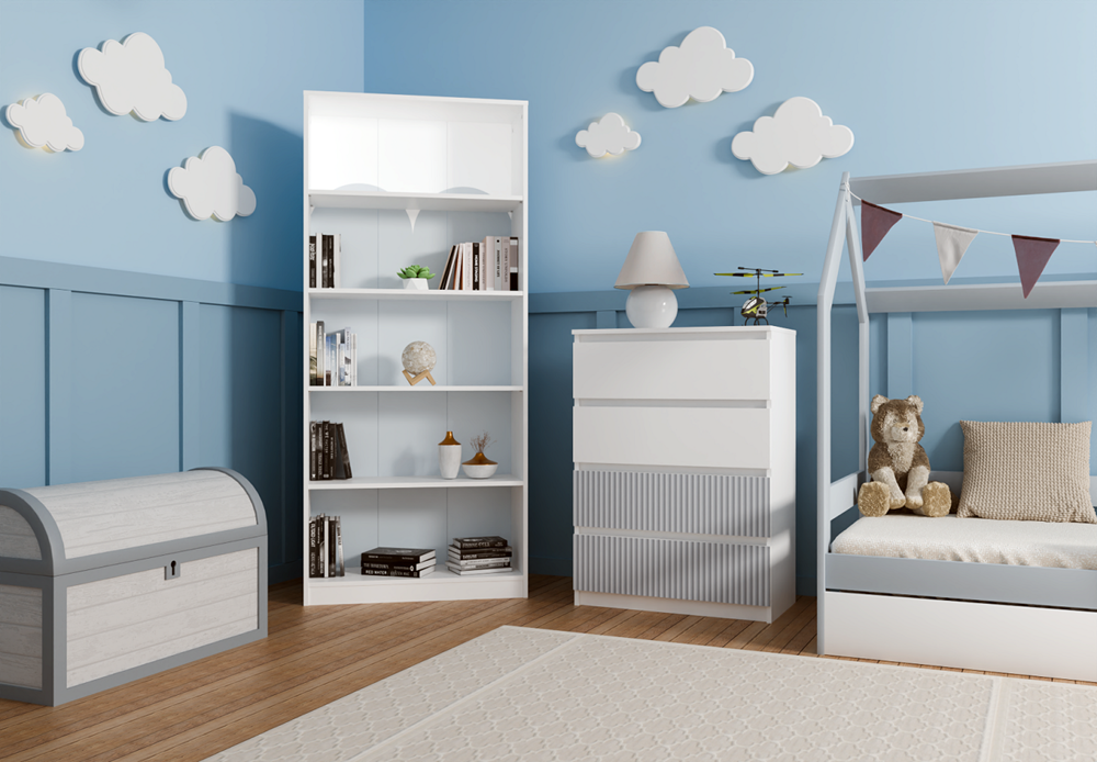 Kommode Wolfgang Blau/Weiß mit 4 Schubladen 70 cm