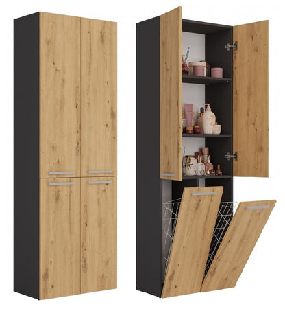 Badezimmerschrank Heinrich Anthrazit/Artisan mit 2 Wäschekörbe