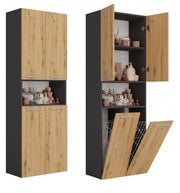 Badezimmerschrank Heinrich Anthrazit/Artisan-Eiche mit 2 Wäschekörbe