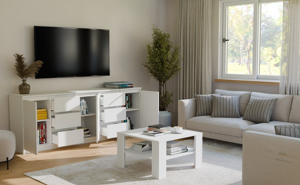 Sideboards Willy Weiß Set mit 3 Türen und 6 Schubladen200 cm
