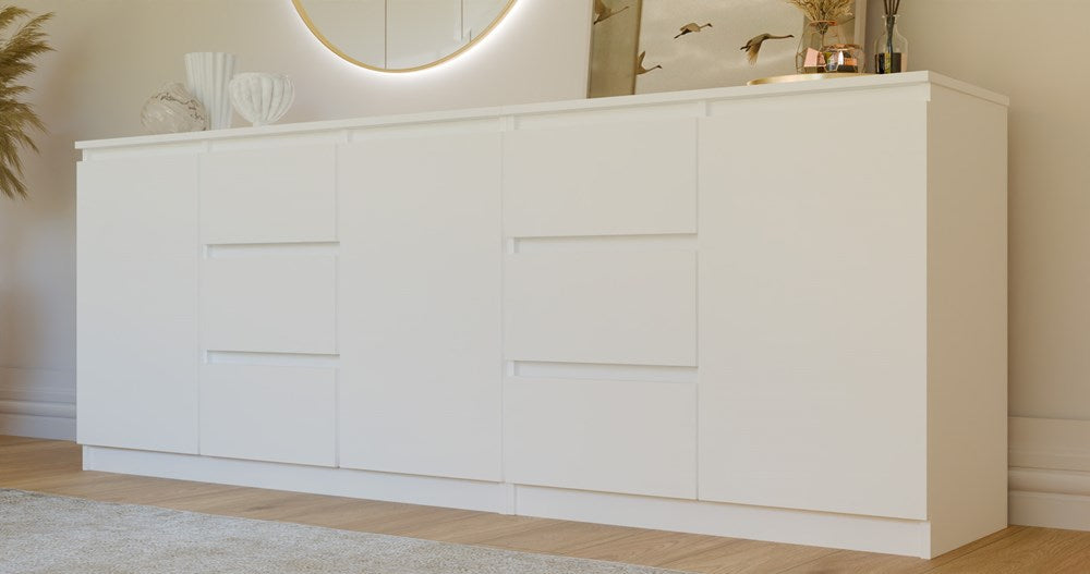 Sideboards Willy Weiß Set mit 3 Türen und 6 Schubladen200 cm