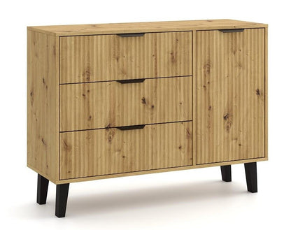 Kommode Olaf Schwarz/Artisan mit 3 Schubladen 110 cm