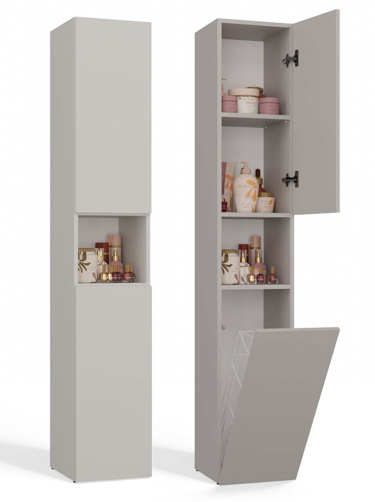 Badezimmerschrank Heinrich Kaschmir mit Wäschekorb und TIP-ON-System 31 cm breit