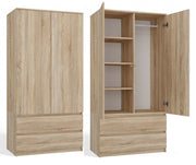 Kleiderschrank Wolfgang 90 cm mit 2 Türen und 2 Schubladen – Sonoma Eiche