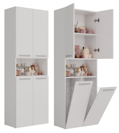 Badezimmerschrank Heinrich in Weiß mit 2 Wäschekörbe