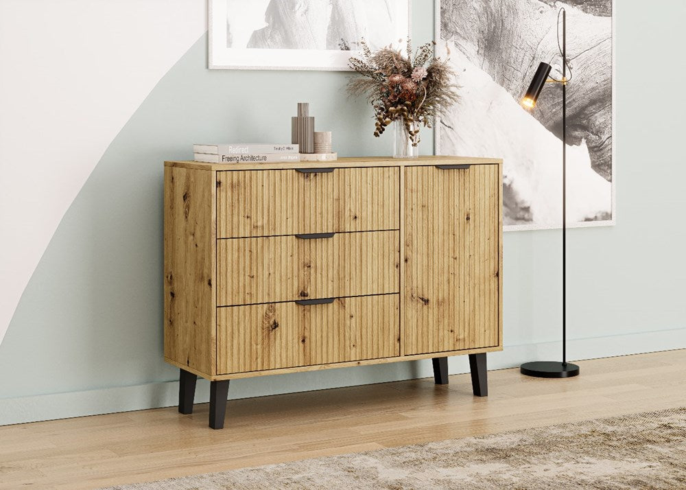 Kommode Olaf Schwarz/Artisan mit 3 Schubladen 110 cm