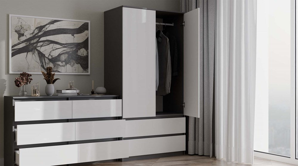 Kleiderschrank Wolfgang Anthrazit/Weiß 90 cm