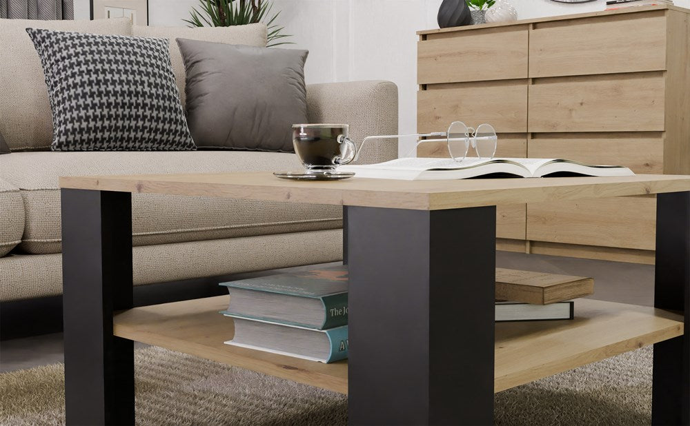 Couchtisch UNO Artisan-Eiche und Schwarz 68x68