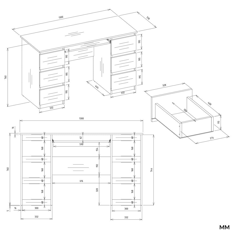 Schreibtisch Jakob Weiß mit Aufsatz 130 cm